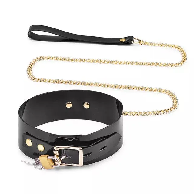 0953DL      Patent Penalty Black Bondage Slave Collar and Leash