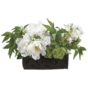 12"Hx19"W Mixed Lilac & Peony Silk Flower Arrangement -White/Green