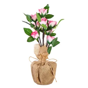 14" LED Roses in Burlap Pot Table Décor,8led693