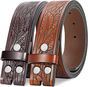 2 Pack Western Leather Belt Strap for Men Women Cowboy Cowgirl Leather Mens Belts for Jeans Gift Belt without Buckle