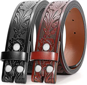 2 Pack Western Leather Belt Strap for Men Women Cowboy Cowgirl Leather Mens Belts for Jeans Gift Belt without Buckle