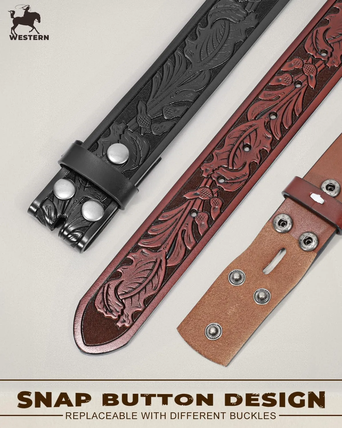 2 Pack Western Leather Belt Strap for Men Women Cowboy Cowgirl Leather Mens Belts for Jeans Gift Belt without Buckle