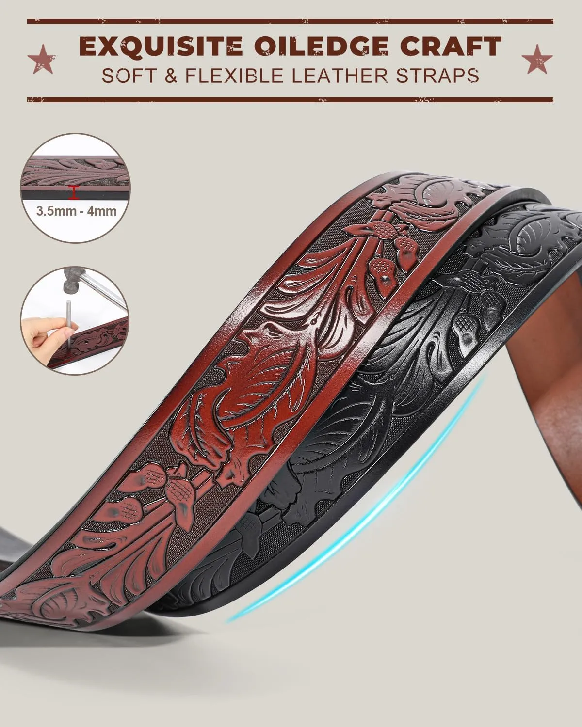 2 Pack Western Leather Belt Strap for Men Women Cowboy Cowgirl Leather Mens Belts for Jeans Gift Belt without Buckle