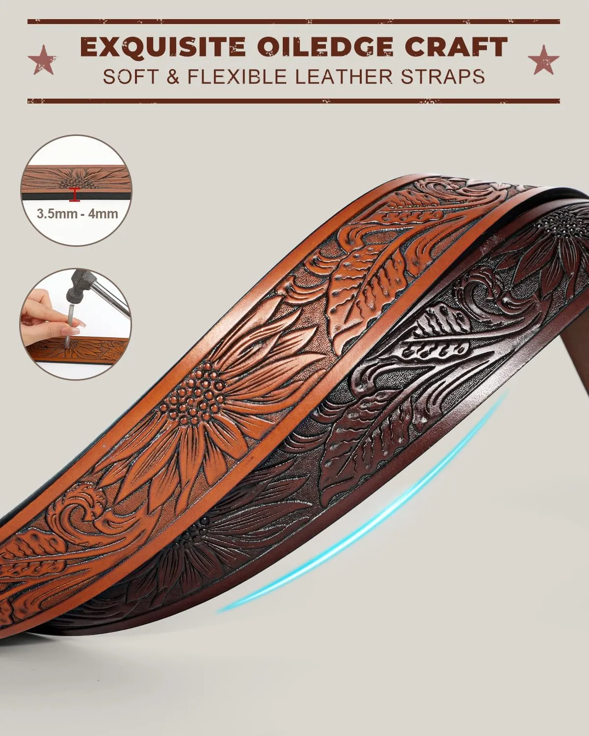 2 Pack Western Leather Belt Strap for Men Women Cowboy Cowgirl Leather Mens Belts for Jeans Gift Belt without Buckle