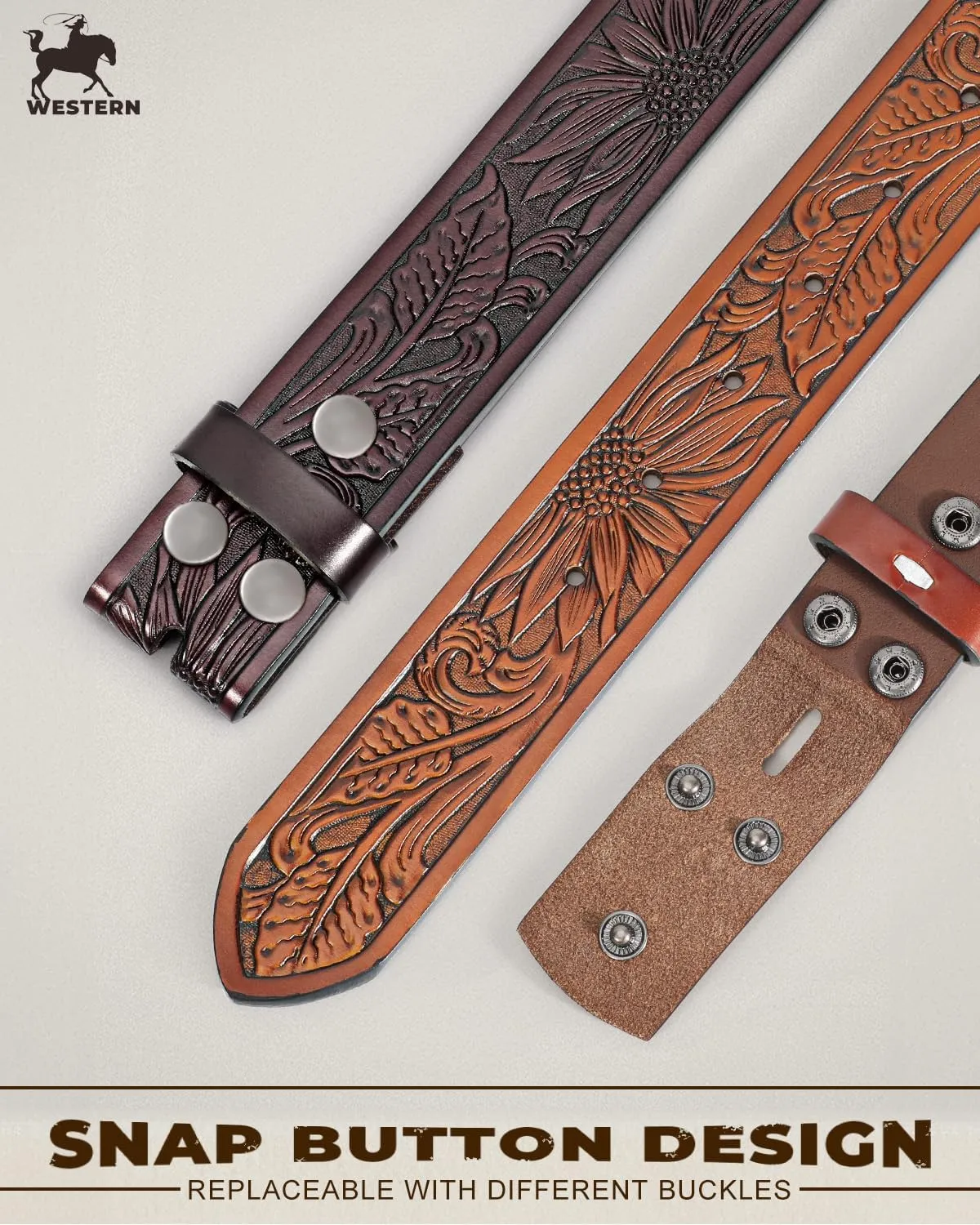 2 Pack Western Leather Belt Strap for Men Women Cowboy Cowgirl Leather Mens Belts for Jeans Gift Belt without Buckle