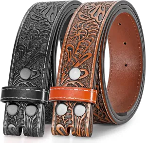 2 Pack Western Leather Belt Strap for Men Women Cowboy Cowgirl Leather Mens Belts for Jeans Gift Belt without Buckle