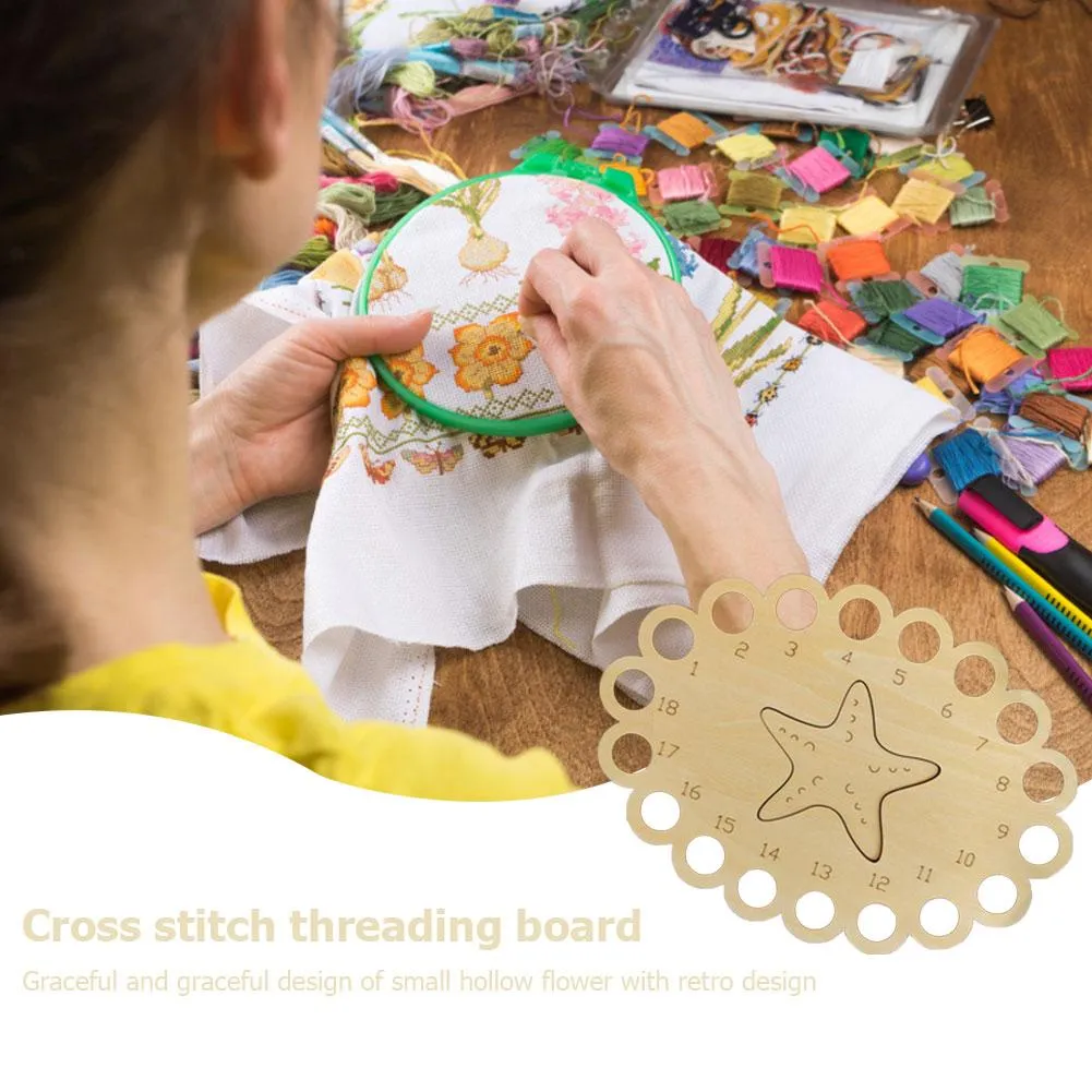 3pcs Wooden Carved Cross Stitch Thread Board(Starfish)