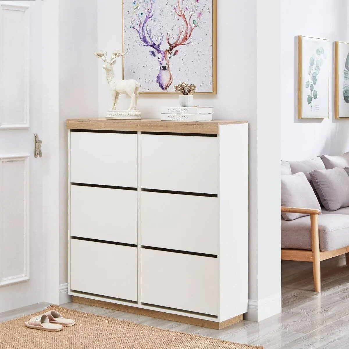 Aiden Coastal White Oak Large Shoe Cabinet