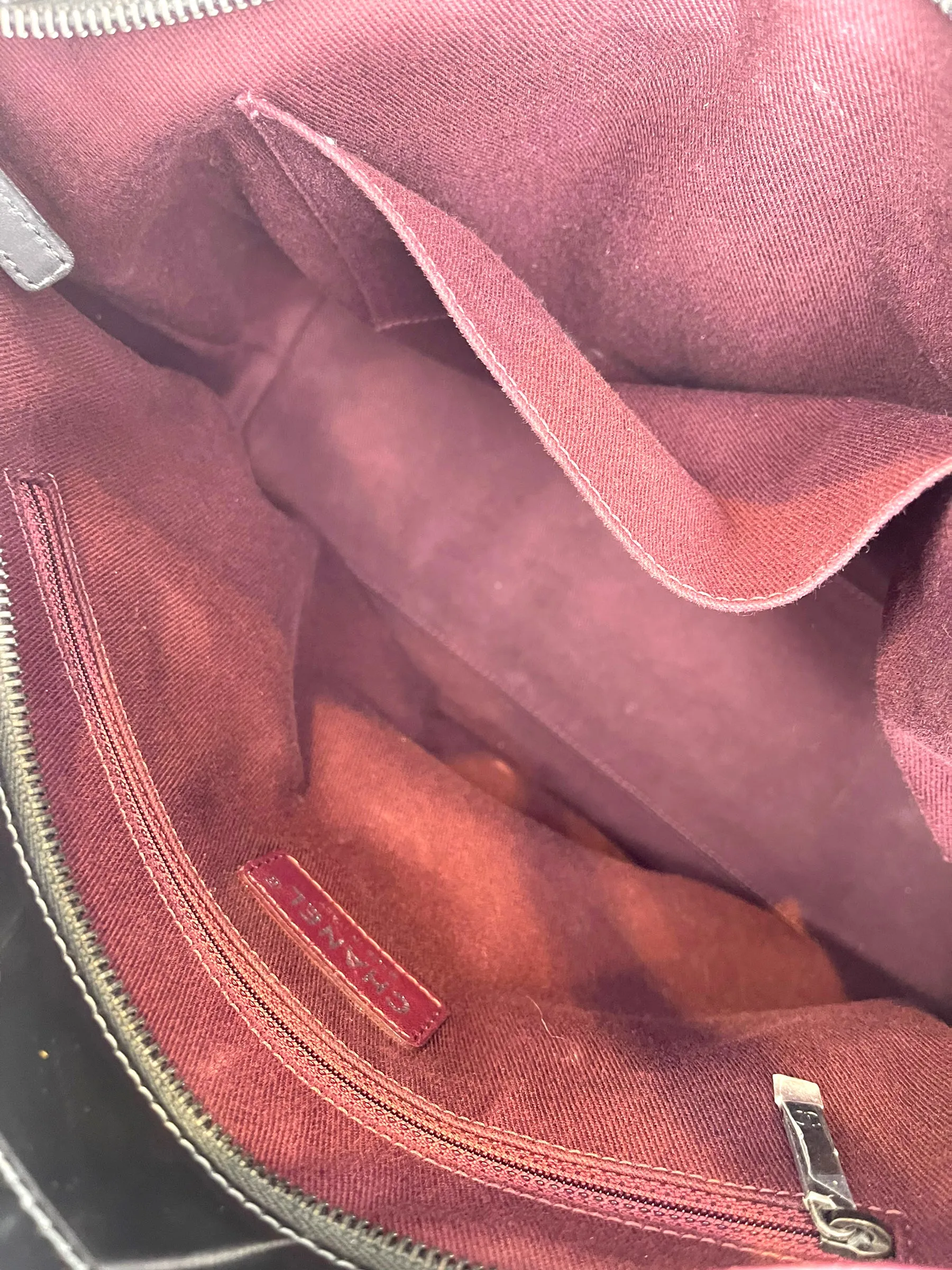 Chanel Charcoal Leather & Quilted Patent Crinkle Effect Canvas Tote