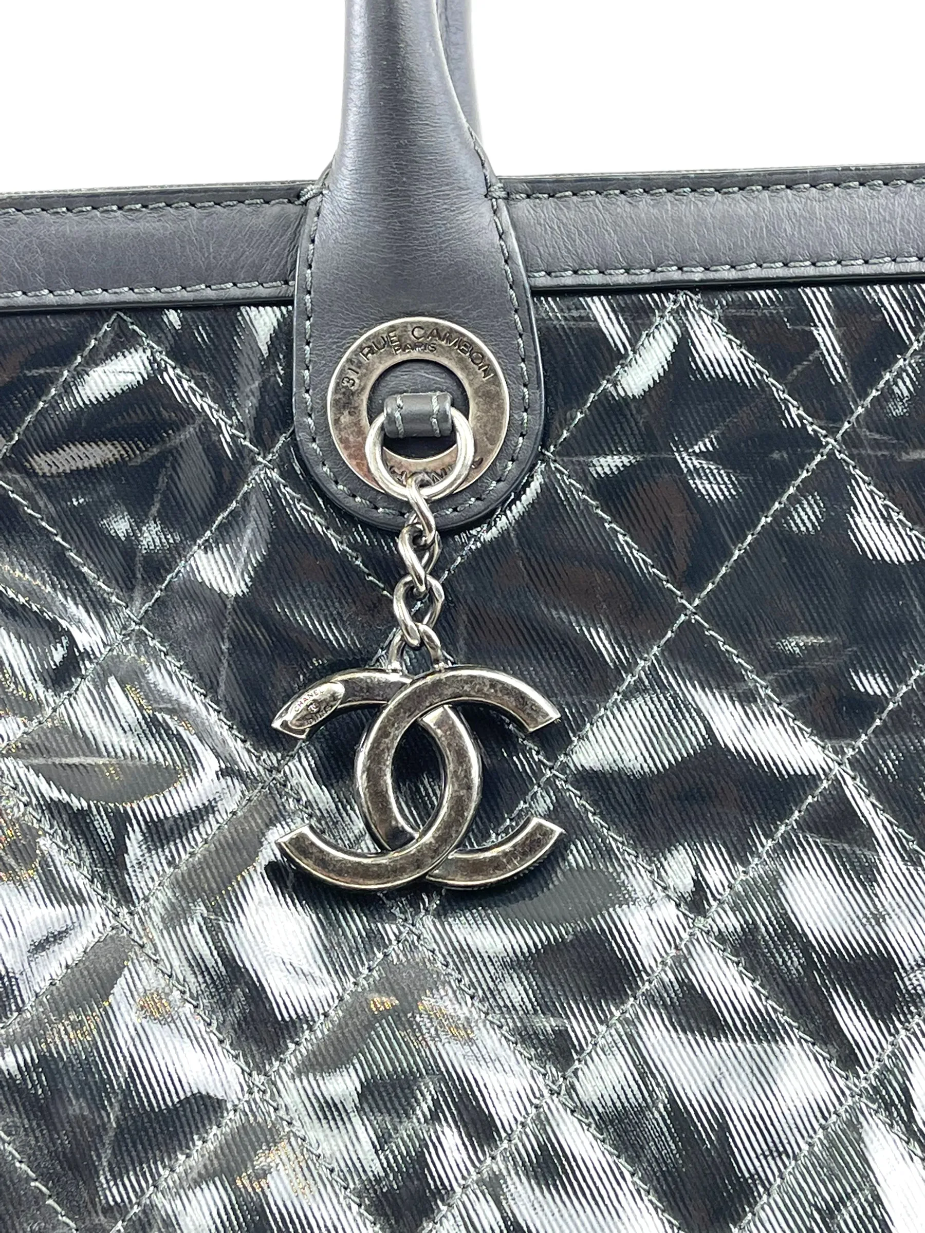 Chanel Charcoal Leather & Quilted Patent Crinkle Effect Canvas Tote