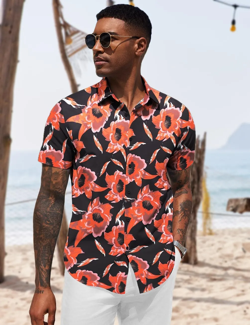 COOFANDY Mens Hawaiian Shirts Short Sleeve Button Down Shirt Casual Summer Beach Shirts Floral Tropical Vacation Resort Wear