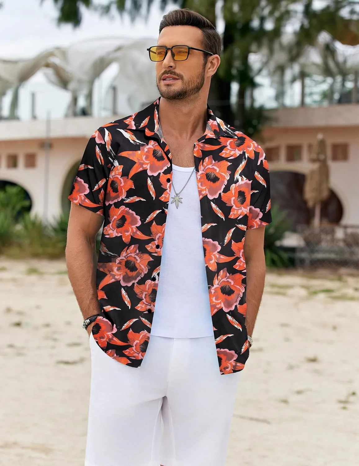 COOFANDY Mens Hawaiian Shirts Short Sleeve Button Down Shirt Casual Summer Beach Shirts Floral Tropical Vacation Resort Wear