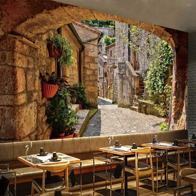 Custom Wallpaper Mural European Town Street View (㎡)