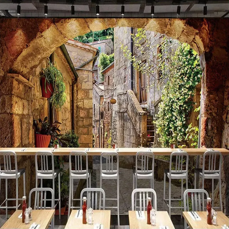 Custom Wallpaper Mural European Town Street View (㎡)