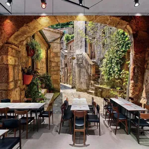 Custom Wallpaper Mural European Town Street View (㎡)