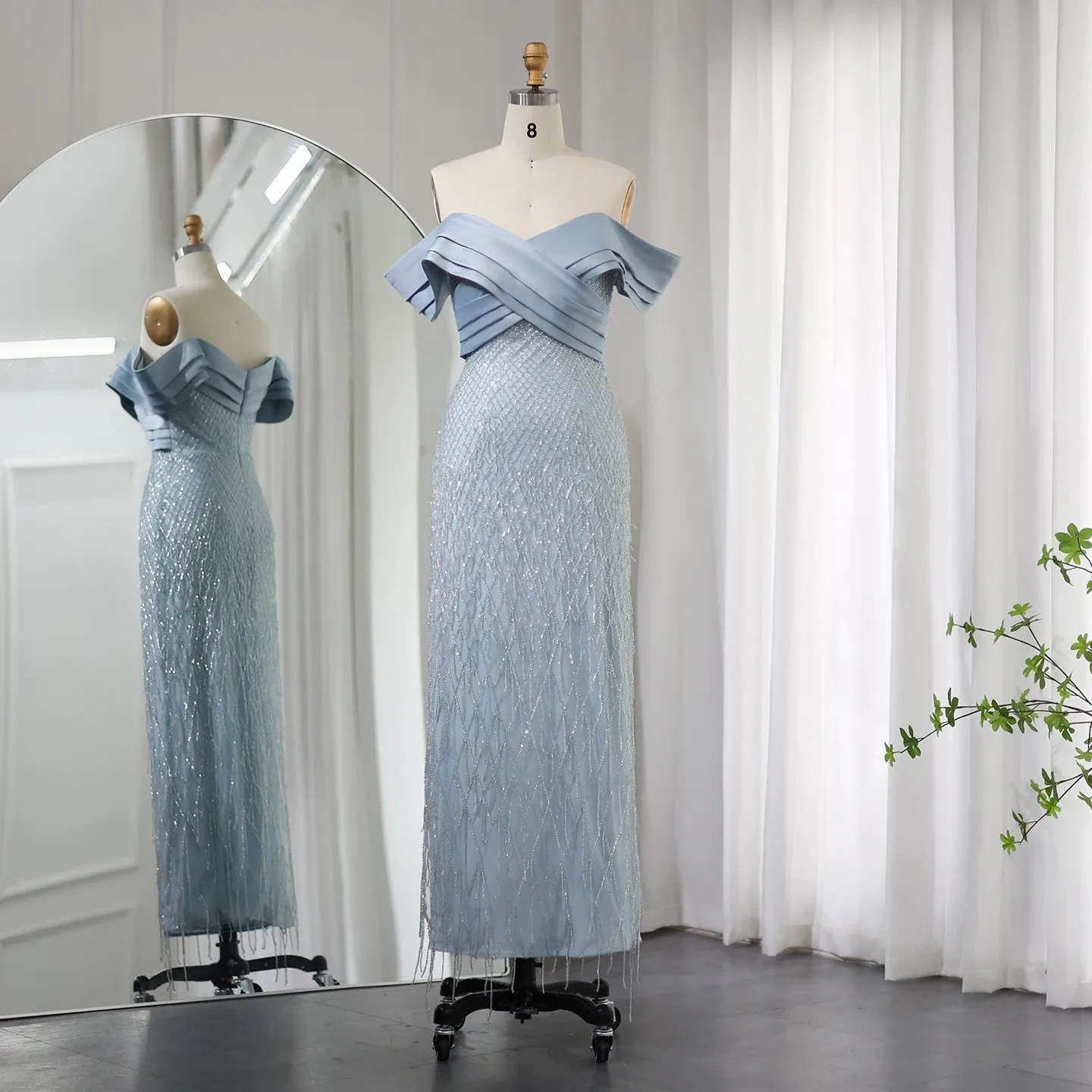 Elegant Off Shoulder Sage Green Dubai Evening Dresses for Women Wedding Luxury Tassel Arabic Formal Party Gown