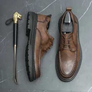 Hnzxzm Designer Brand Thick Soled Casual Shoes for Men's Business Dress Shoes Retro Brown Men's Oxford Shoes Wear-resistant Soles