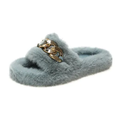 Hot selling thick-soled round head hairy chain slippers