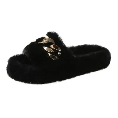 Hot selling thick-soled round head hairy chain slippers