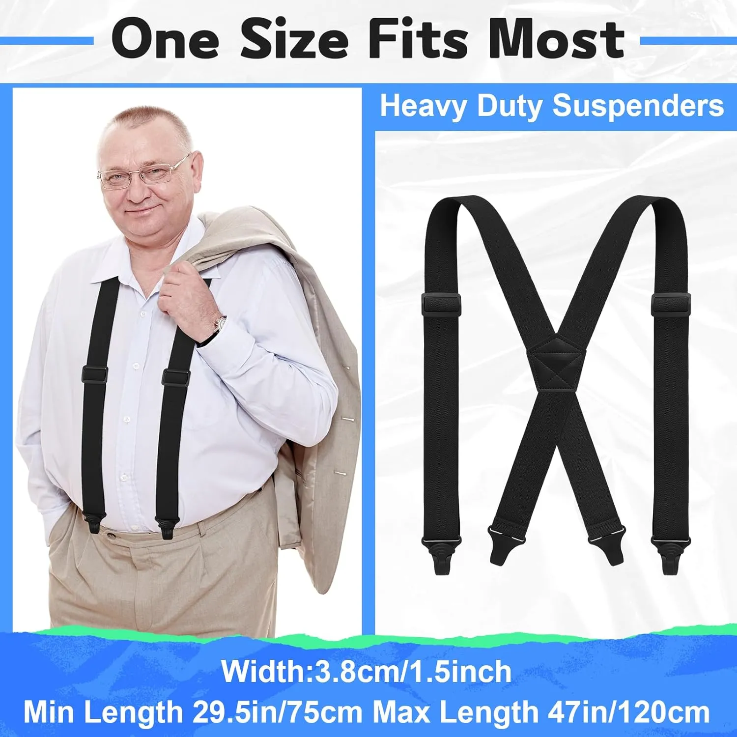 Janmercy X Back Hidden Suspender Heavy Duty Work Airport Friendly Suspenders Under Clothing for Men Women