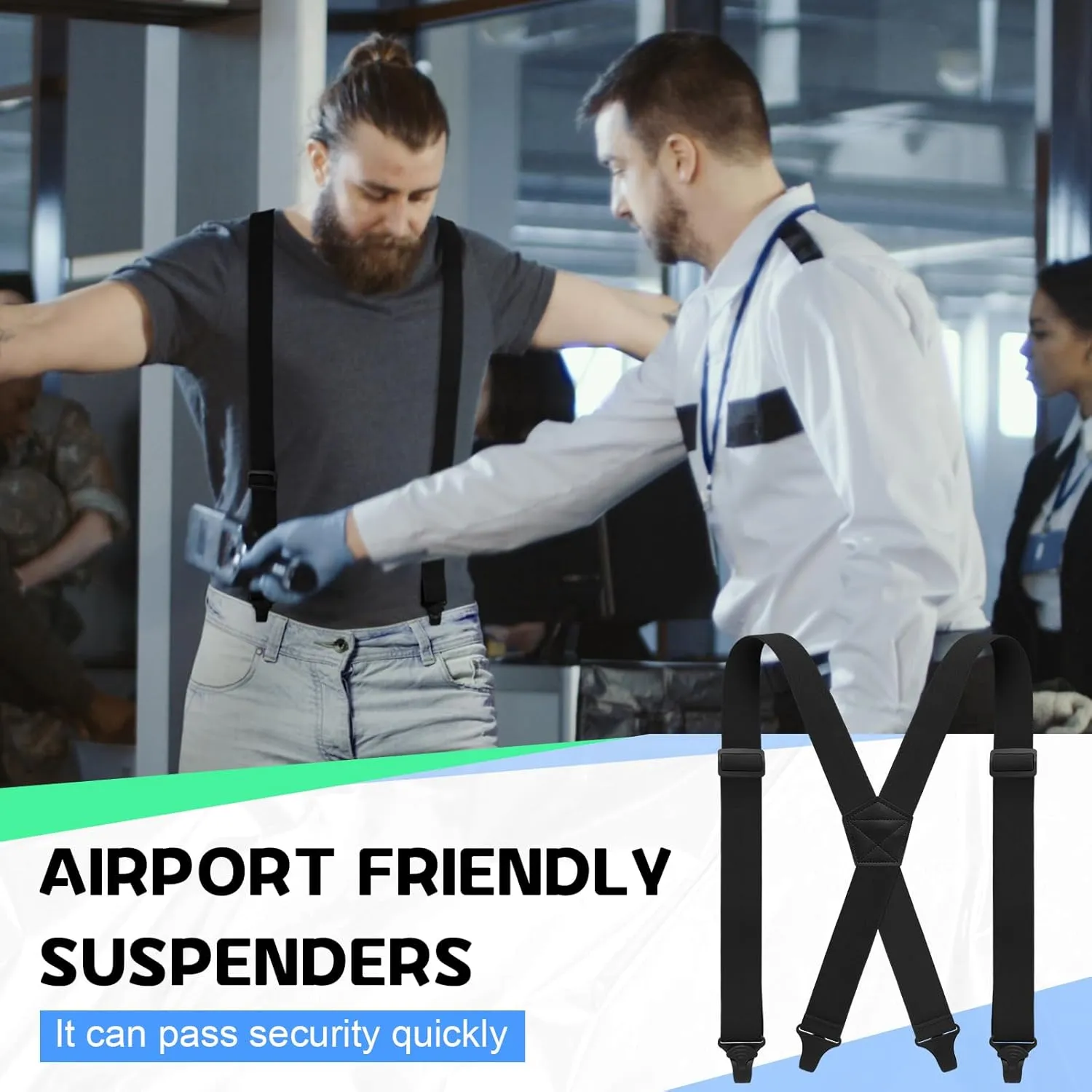 Janmercy X Back Hidden Suspender Heavy Duty Work Airport Friendly Suspenders Under Clothing for Men Women