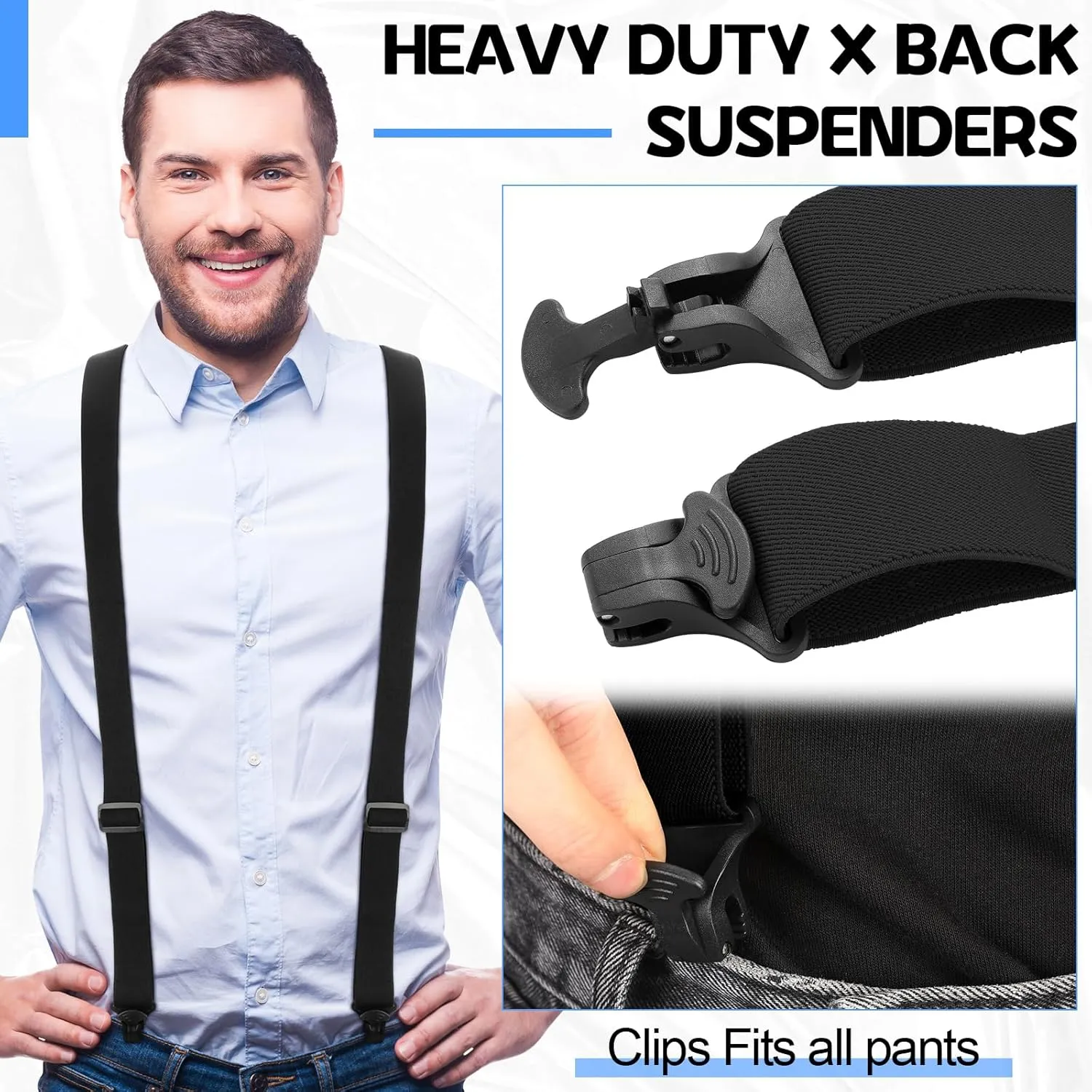 Janmercy X Back Hidden Suspender Heavy Duty Work Airport Friendly Suspenders Under Clothing for Men Women