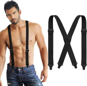 Janmercy X Back Hidden Suspender Heavy Duty Work Airport Friendly Suspenders Under Clothing for Men Women