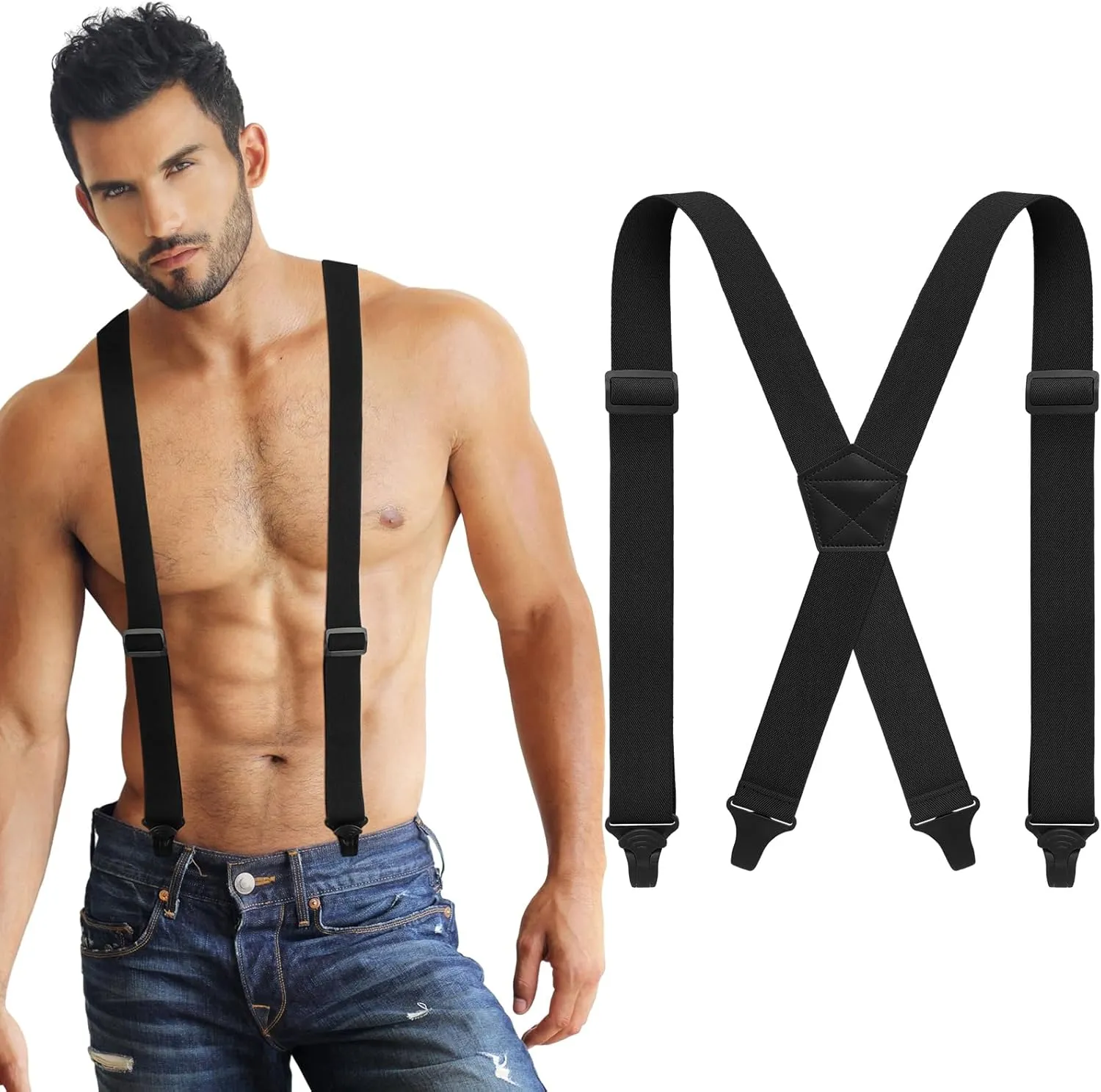 Janmercy X Back Hidden Suspender Heavy Duty Work Airport Friendly Suspenders Under Clothing for Men Women