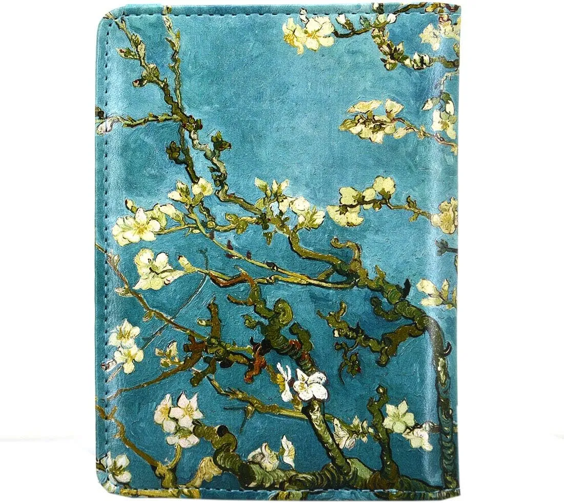 kandouren RFID Blocking Passport Holder Cover Case,Green Van gogh Flower travel luggage passport wallet made with PU Leather for Men & Women