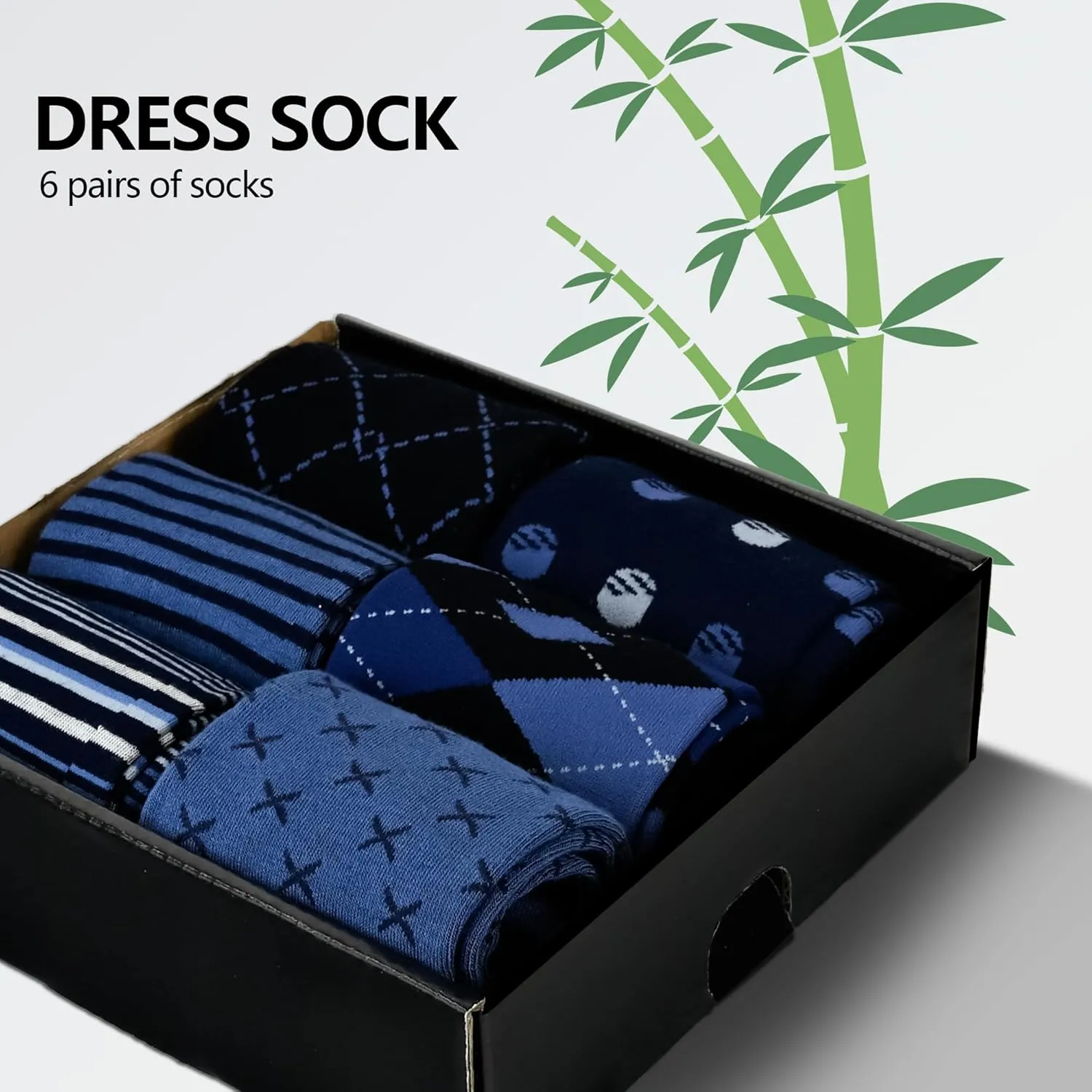 Mens Dress Socks Business Casual Pattern??6-Pairs Bamboo Crew Sock for Men Shoe Size 8-13