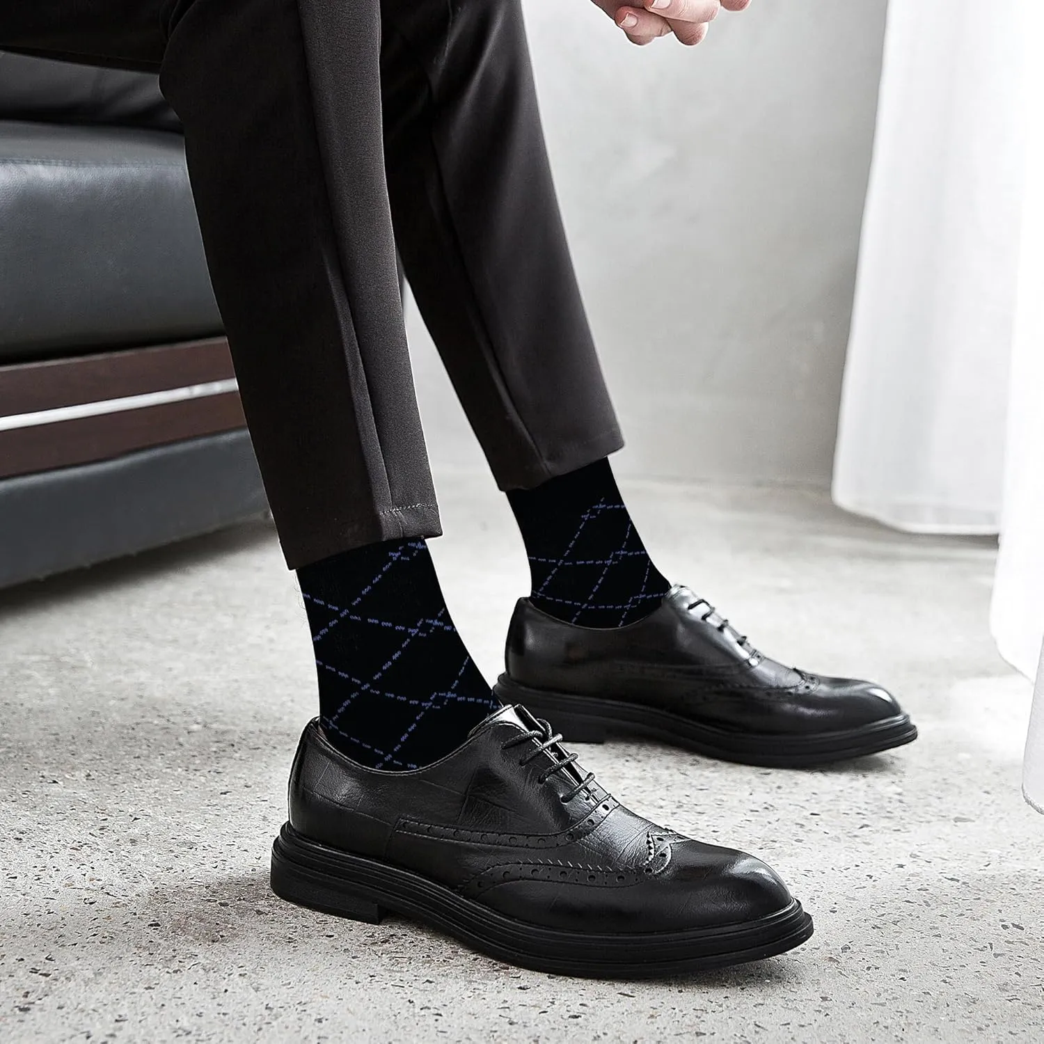 Mens Dress Socks Business Casual Pattern??6-Pairs Bamboo Crew Sock for Men Shoe Size 8-13
