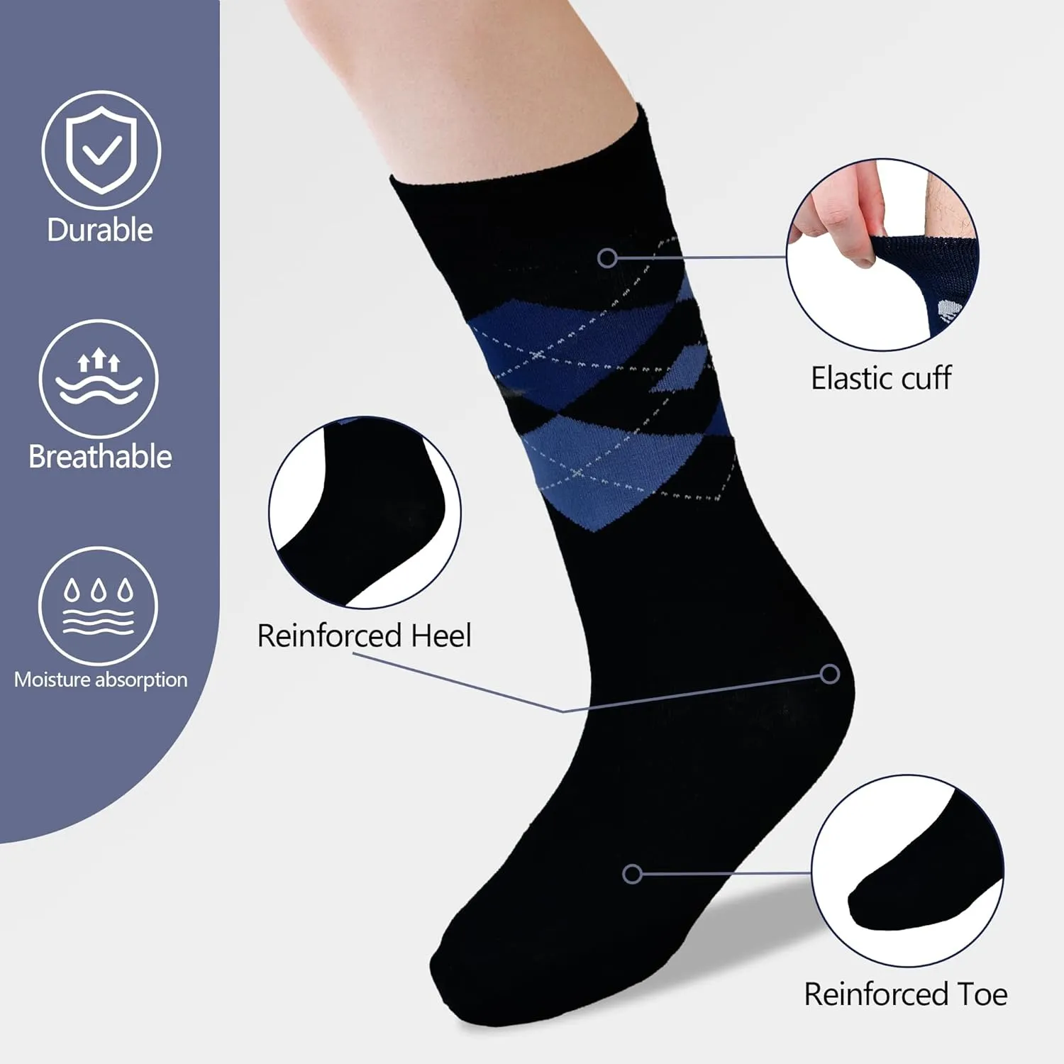 Mens Dress Socks Business Casual Pattern??6-Pairs Bamboo Crew Sock for Men Shoe Size 8-13