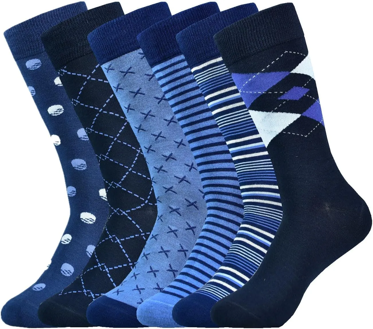 Mens Dress Socks Business Casual Pattern??6-Pairs Bamboo Crew Sock for Men Shoe Size 8-13