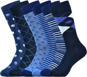 Mens Dress Socks Business Casual Pattern??6-Pairs Bamboo Crew Sock for Men Shoe Size 8-13