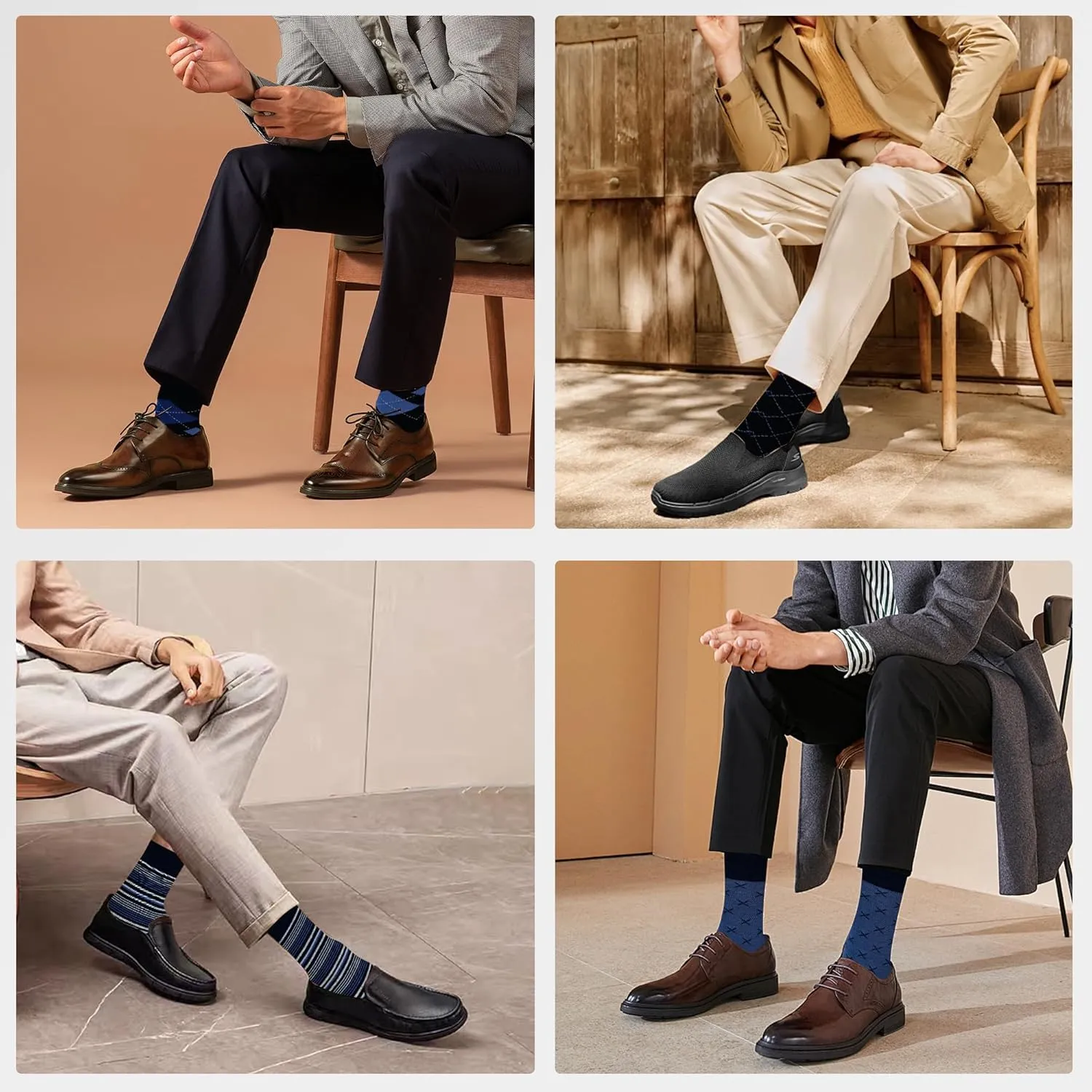 Mens Dress Socks Business Casual Pattern??6-Pairs Bamboo Crew Sock for Men Shoe Size 8-13