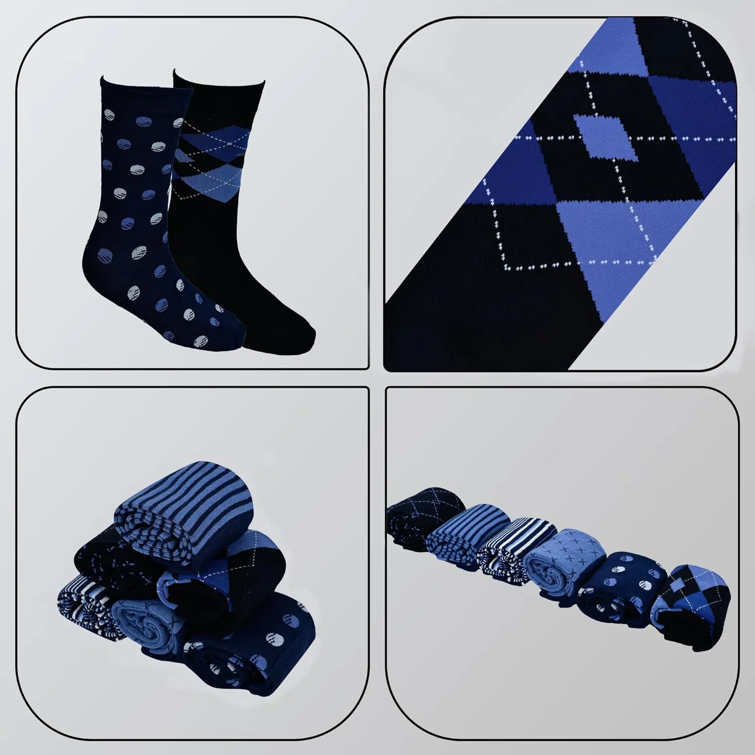 Mens Dress Socks Business Casual Pattern??6-Pairs Bamboo Crew Sock for Men Shoe Size 8-13