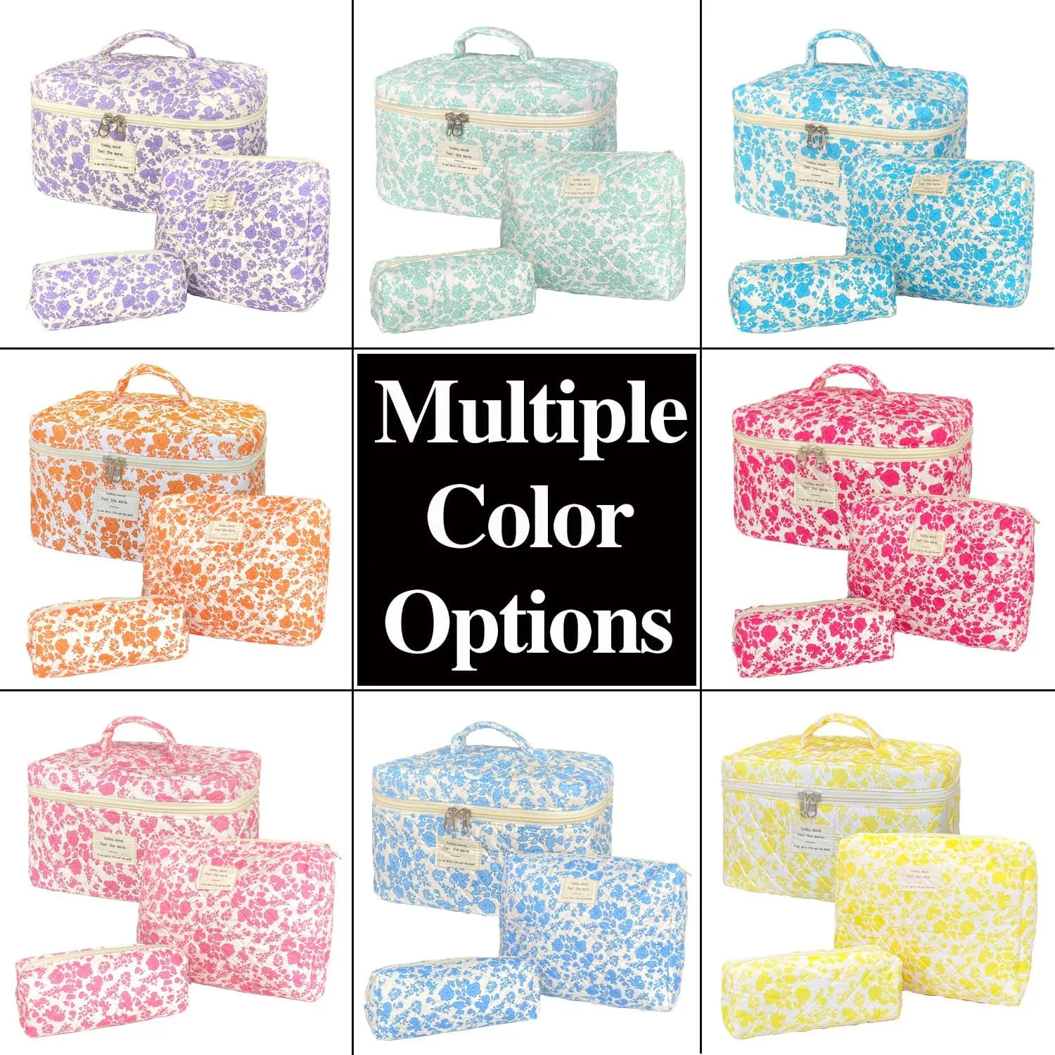 Purple Large Quilted Floral Makeup Bag Set of 3 Cute Coquette Aesthetic Cosmetic Bag Set Travel Toiletry Bag for Women