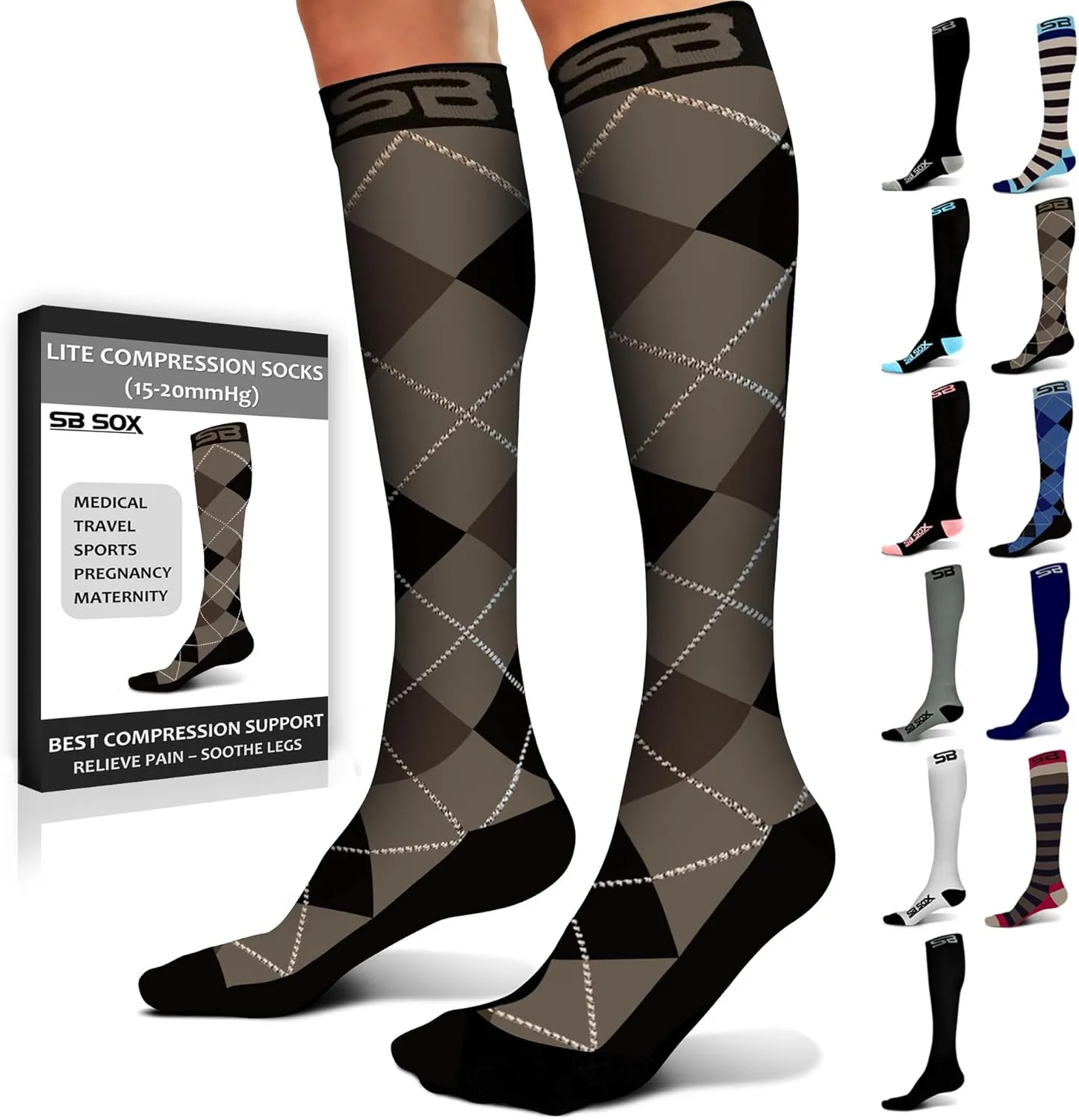 SB SOX Lite Compression Socks for Men & Women (15-20mmHg) ?C Best Compression Socks for Travel, Sports, and Daily Wear - XXL Sizes too!
