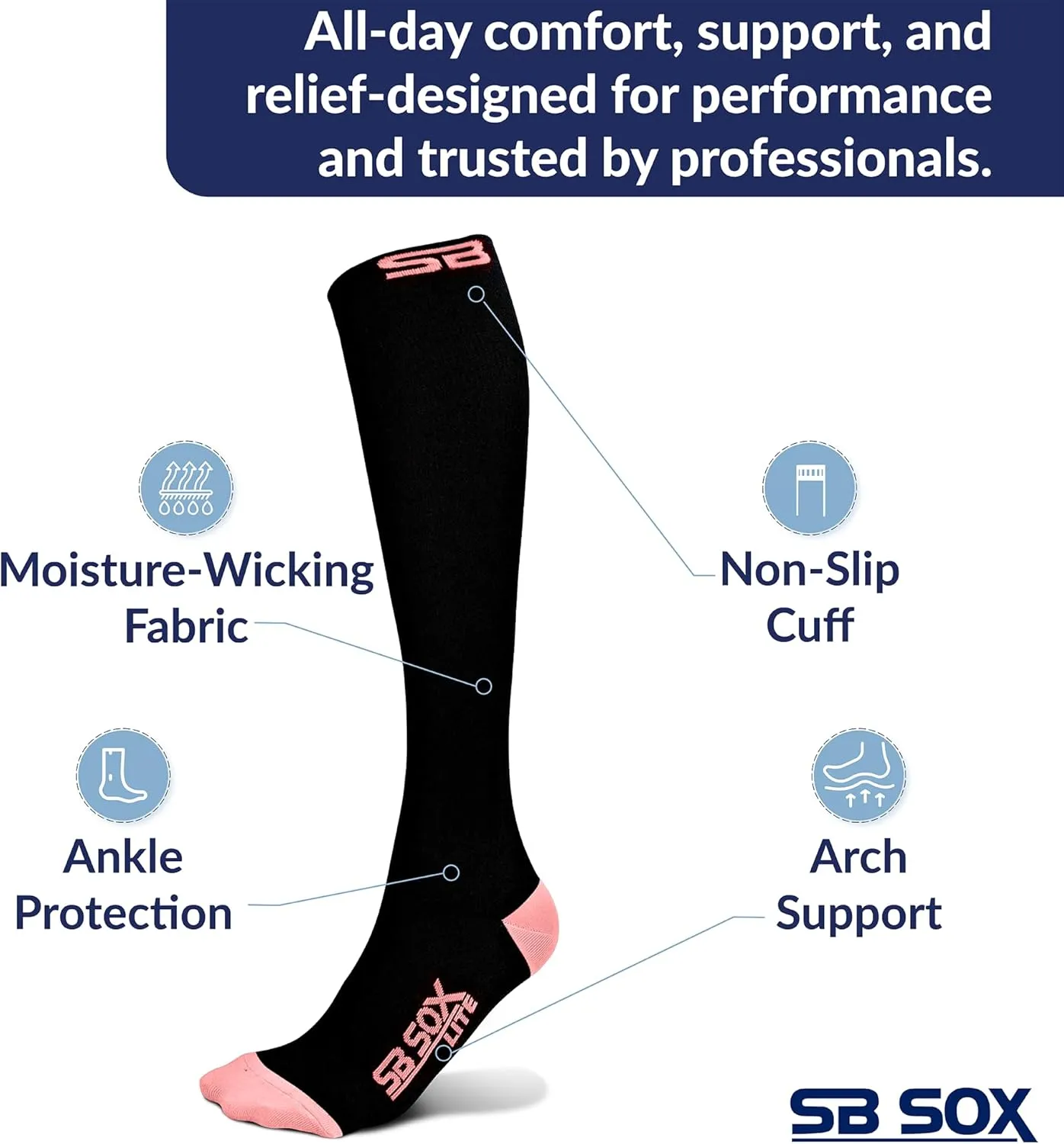 SB SOX Lite Compression Socks for Men & Women (15-20mmHg) ?C Best Compression Socks for Travel, Sports, and Daily Wear - XXL Sizes too!