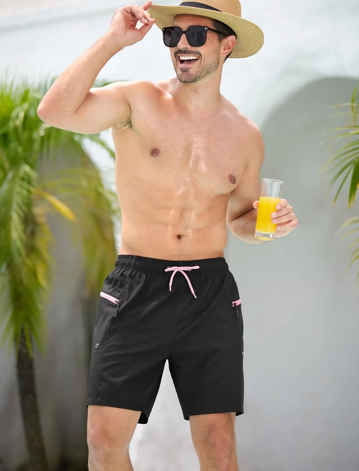 SILKWORLD 7 Inch Mens Swim Trunks with Compression Liner Quick-Dry Bathing Suit with Zipper Pockets
