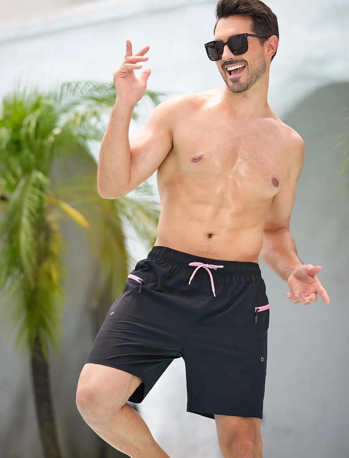 SILKWORLD 7 Inch Mens Swim Trunks with Compression Liner Quick-Dry Bathing Suit with Zipper Pockets