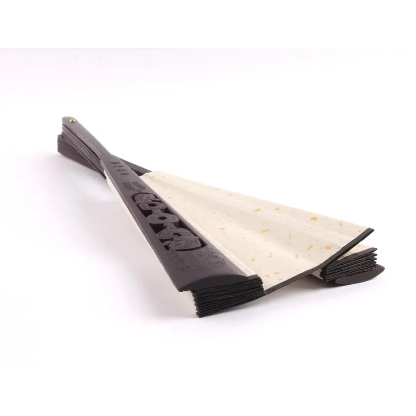 Speckled Shuen Paper "Do It Yourself"  Fan - Dark Wood Handle
