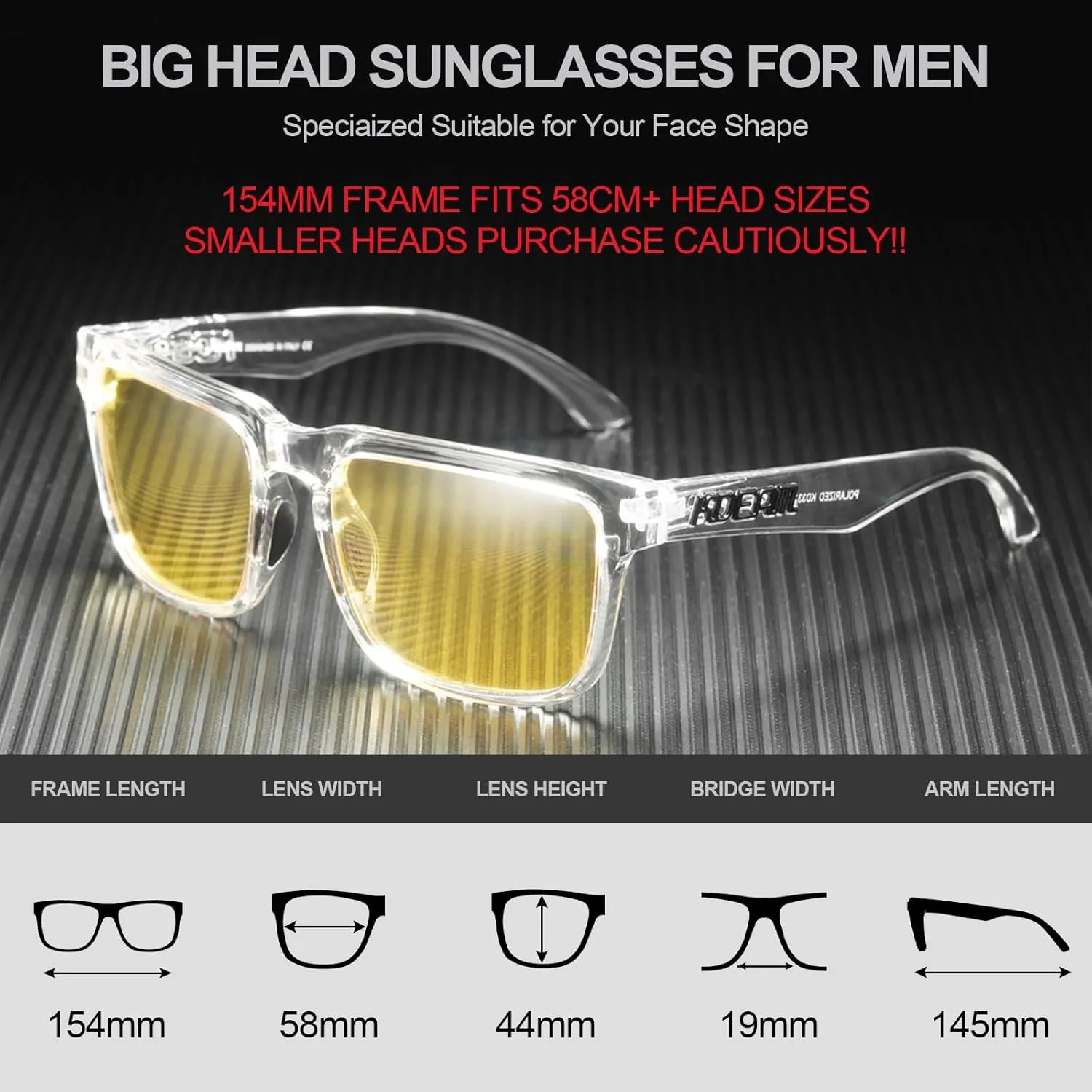 STGATN Big Head Sunglasses for Men - 155MM for Large Wide Heads Men's TR90 Ultralight UV400 Protection Glasses