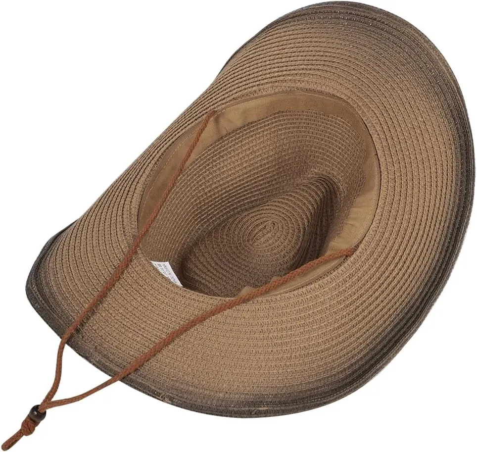 Straw Cowboy Cowgirl Hat Wide Brim Woven Western Cap UPF 50  Beach Sun Hat Shapeable Packable Fedora Cap for Men Women
