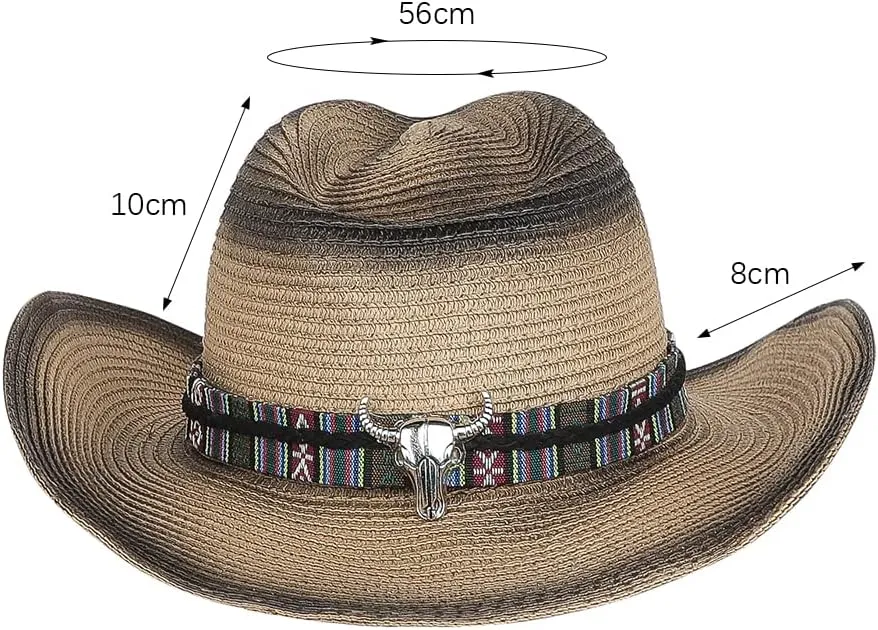 Straw Cowboy Cowgirl Hat Wide Brim Woven Western Cap UPF 50  Beach Sun Hat Shapeable Packable Fedora Cap for Men Women