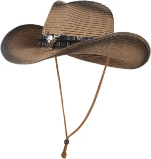 Straw Cowboy Cowgirl Hat Wide Brim Woven Western Cap UPF 50  Beach Sun Hat Shapeable Packable Fedora Cap for Men Women