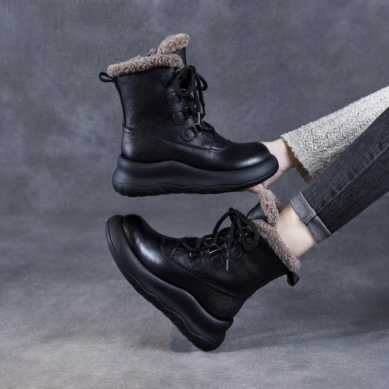 Women Minimalism Fashion Leather Mid-Calf Snow Boots