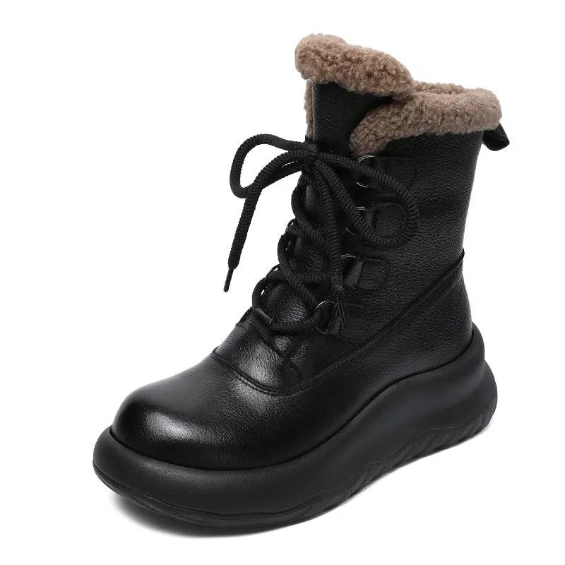 Women Minimalism Fashion Leather Mid-Calf Snow Boots