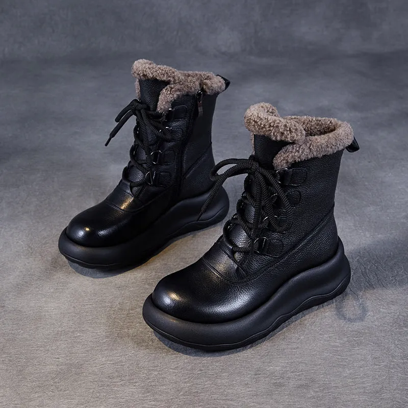 Women Minimalism Fashion Leather Mid-Calf Snow Boots