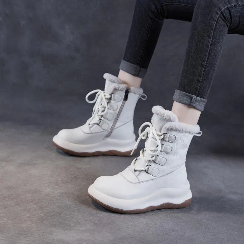 Women Minimalism Fashion Leather Mid-Calf Snow Boots